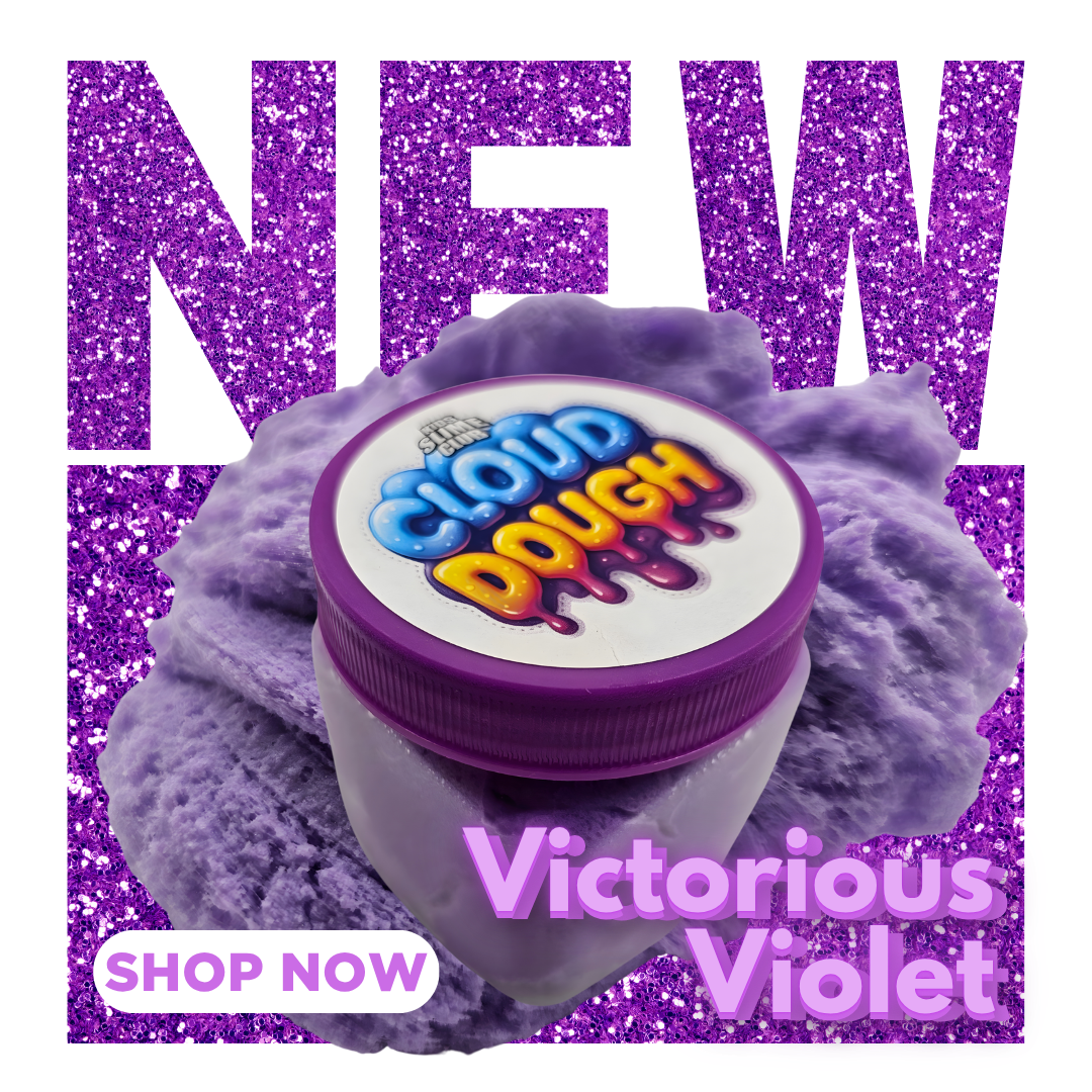 Introducing Our New Victorious Violet Cloud Dough Slime. You'll Love Our Drizzle! Order Now At www.KidsSlimeClub.com