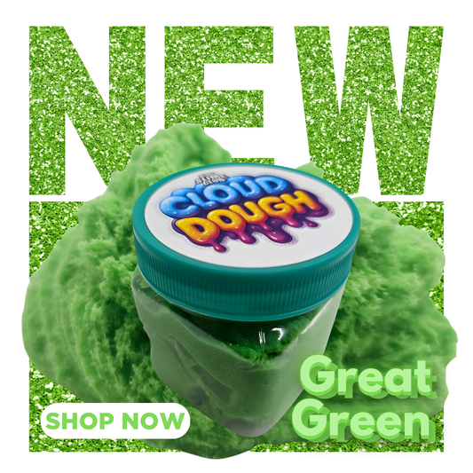 Introducing Our New Pretty Great Green Cloud Dough Slime. You'll Love Our Drizzle! Order Now At www.KidsSlimeClub.com