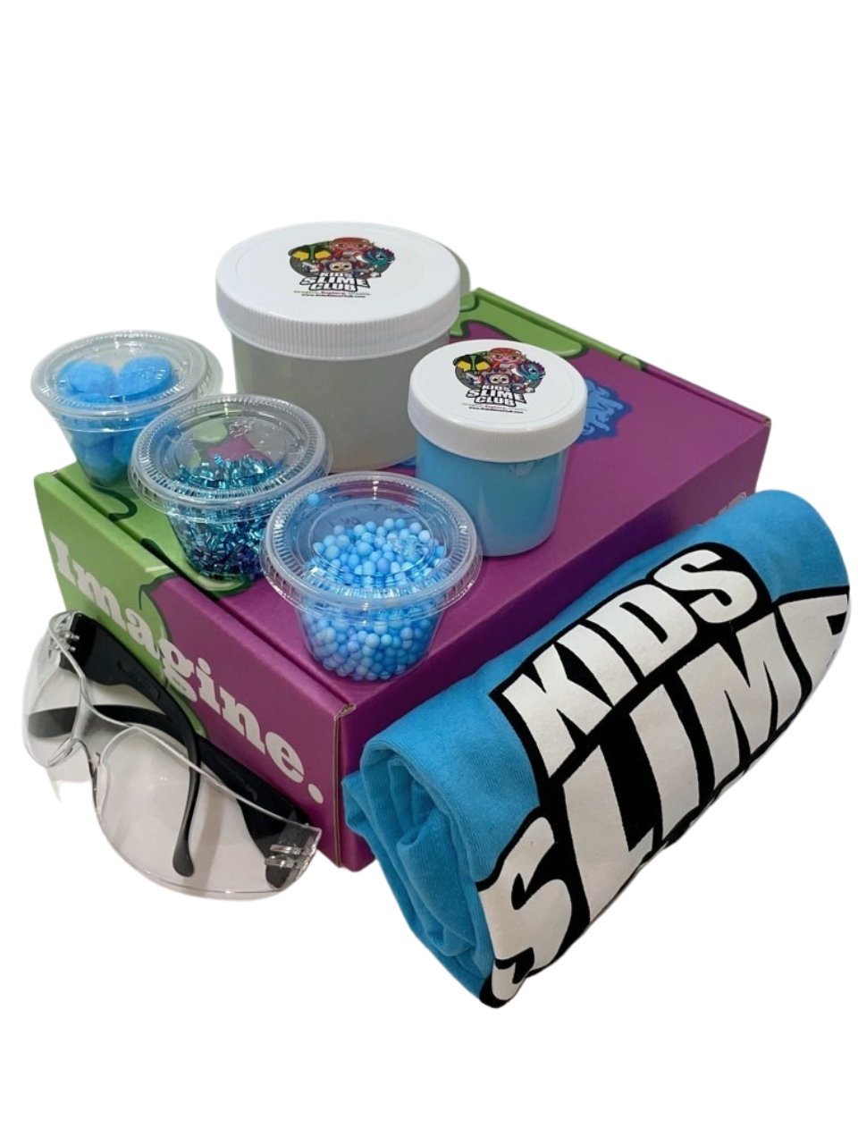 Kids Slime Club Awesome Aqua Get Slimy Box | The Ultimate Slime Lovers Experience | Super Soft Cloud Slime 2.0 | X-Large Slime With Color Matching Toppings To Mix In | Safety Glasses | Mess-Free Fun For Ages 2 And Up | Visit Our Online Slime Shop At www.KidsSlimeClub.com | Download Our Free Mobile App Available On Google Play & Apple App Store