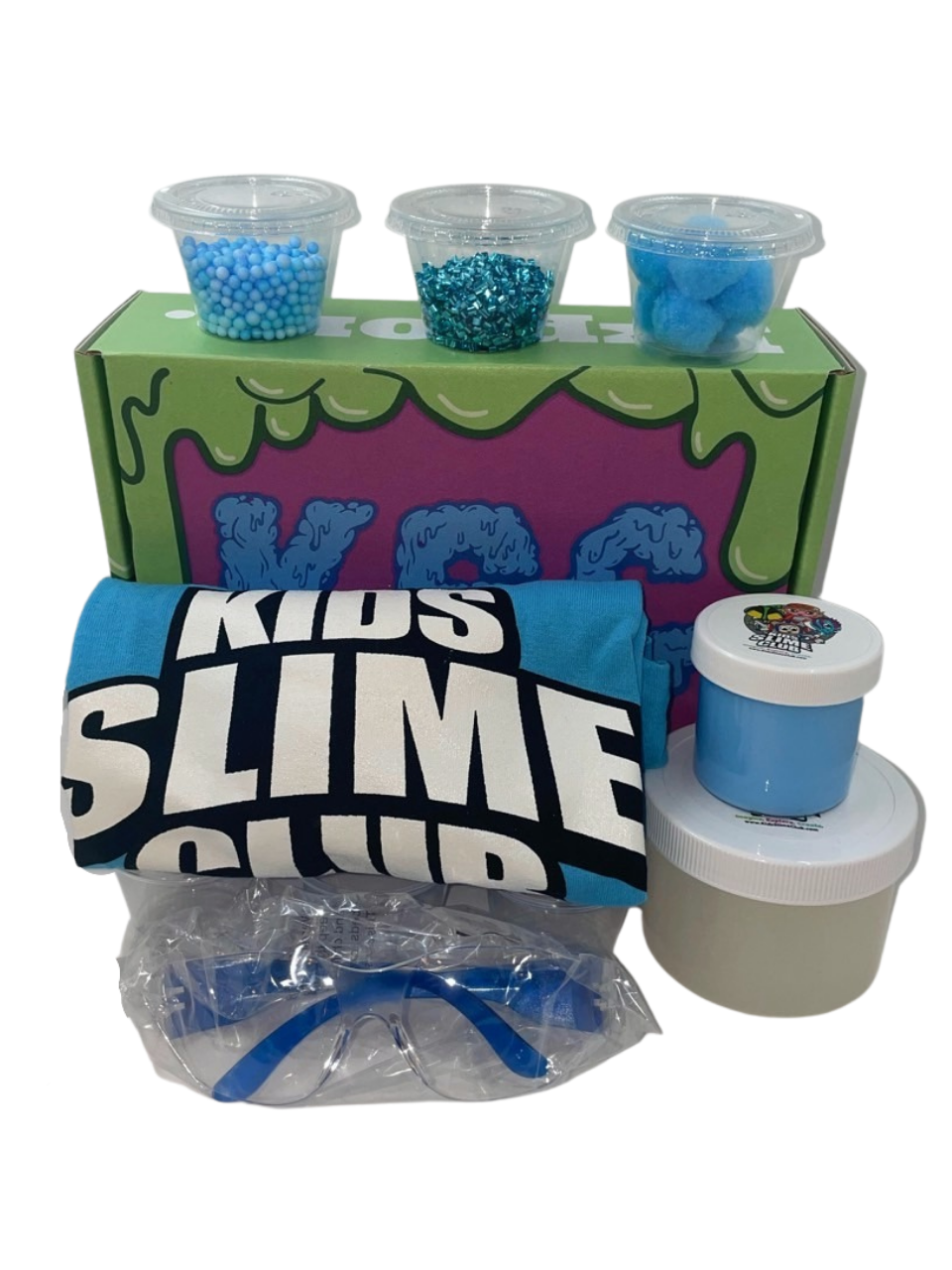 Get Slimy With Kids Slime Club Awesome Aqua Get Slimy Box | The Ultimate Slime Lovers Experience | Super Soft Cloud Slime 2.0 | X-Large Slime With Color Matching Toppings To Mix In | Safety Glasses | Mess-Free Fun For Ages 2 And Up | Visit Our Online Slime Shop At www.KidsSlimeClub.com | Download Our Free Mobile App Available On Google Play & Apple App Store