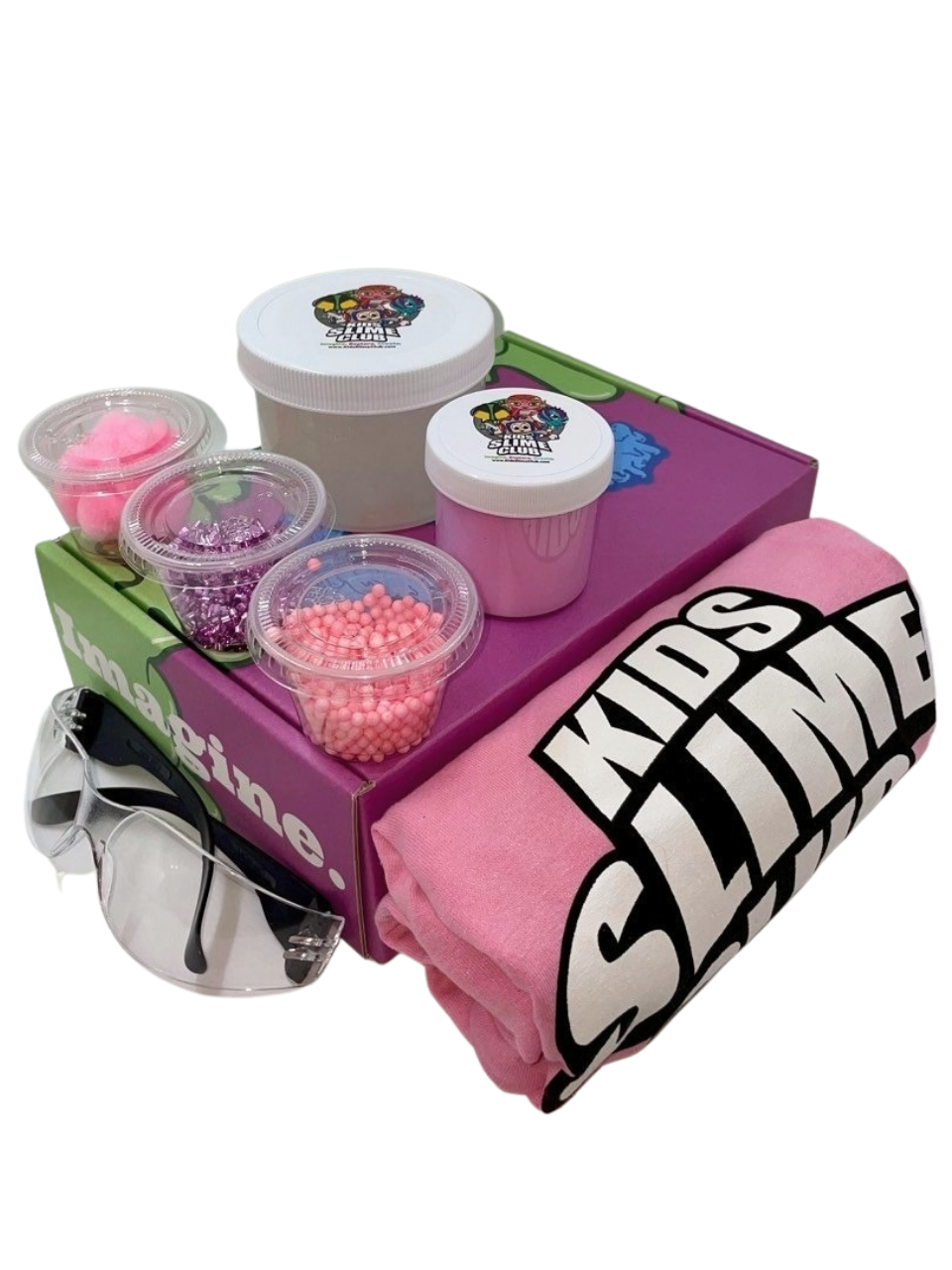 Kids Slime Club Pretty Pink Get Slimy Box | The Ultimate Slime Lovers Experience | Super Soft Cloud Slime 2.0 | X-Large Slime With Color Matching Toppings To Mix In | Safety Glasses | Mess-Free Fun For Ages 2 And Up | Visit Our Online Slime Shop At www.KidsSlimeClub.com | Download Our Free Mobile App Available On Google Play & Apple App Store